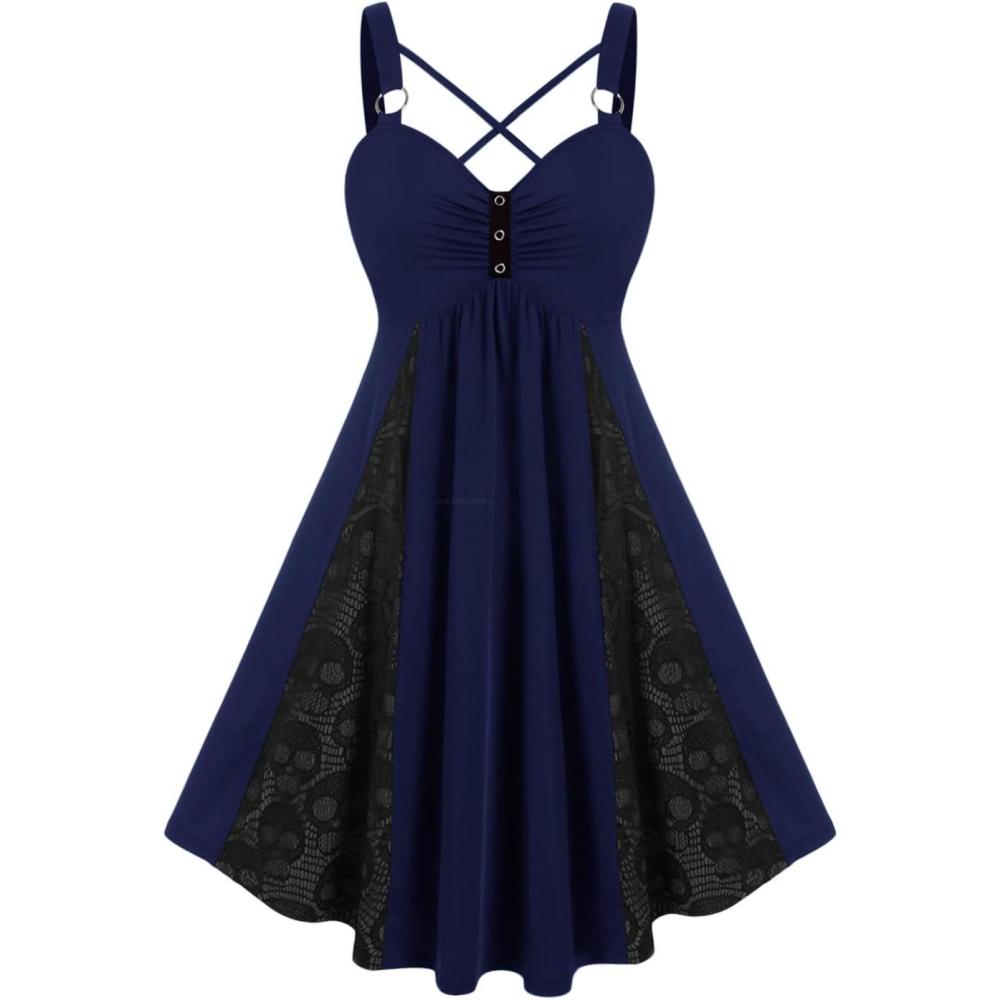 image:imageROSE GAL Womens Plus Size Dresses Sleeveless VNeck Gothic Vintage 50S Spaghtti Strap Swing Maxi DressBlue10