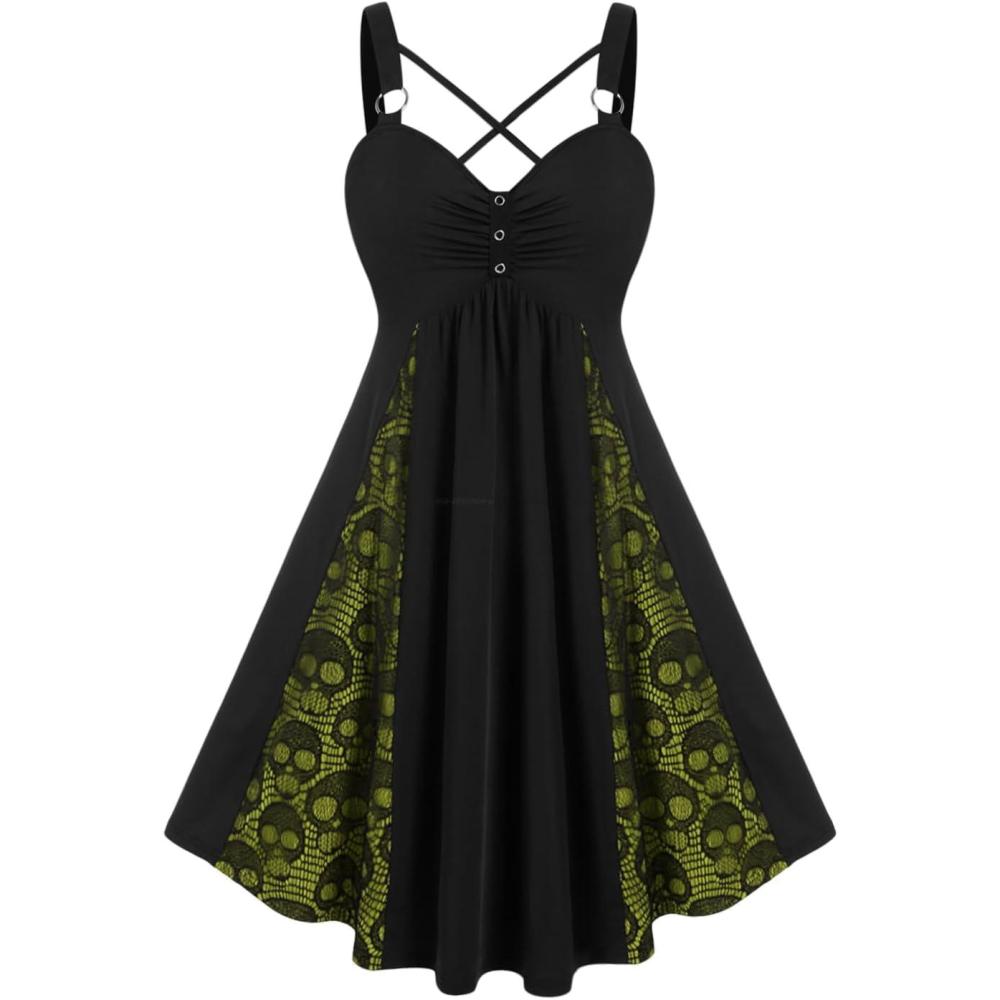 image:imageROSE GAL Womens Plus Size Dresses Sleeveless VNeck Gothic Vintage 50S Spaghtti Strap Swing Maxi DressGreen2