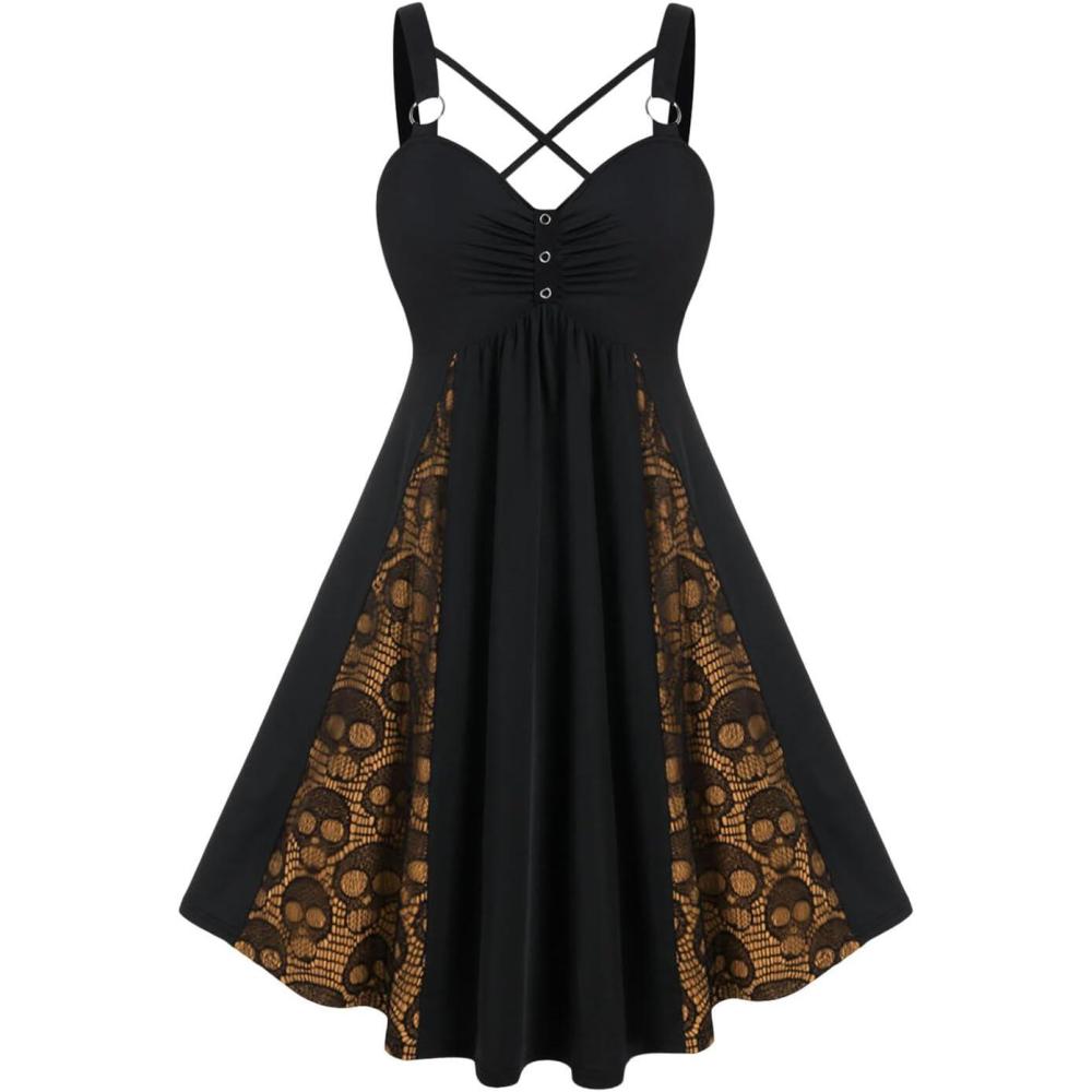 image:imageROSE GAL Womens Plus Size Dresses Sleeveless VNeck Gothic Vintage 50S Spaghtti Strap Swing Maxi DressOrange2