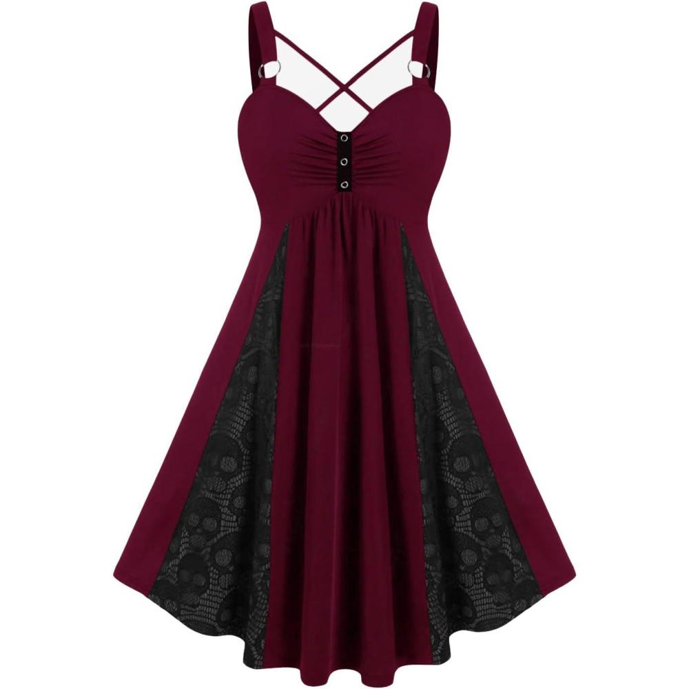 image:imageROSE GAL Womens Plus Size Dresses Sleeveless VNeck Gothic Vintage 50S Spaghtti Strap Swing Maxi DressRed3