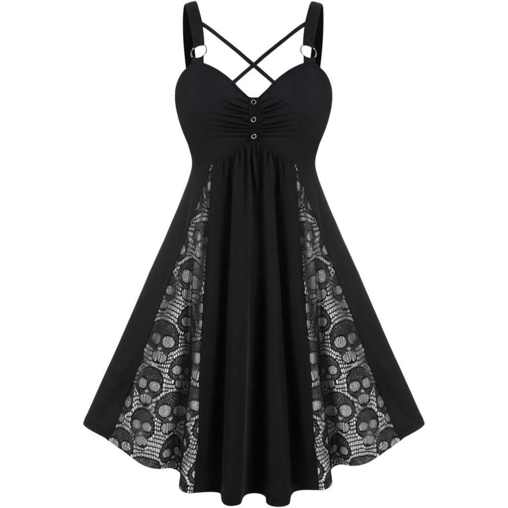 image:imageROSE GAL Womens Plus Size Dresses Sleeveless VNeck Gothic Vintage 50S Spaghtti Strap Swing Maxi DressWhite1