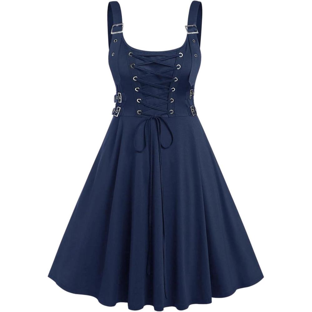 image:imageROSE GAL Womens Plus Size Dresses Sleeveless Wrap Gothic Vintage 50S Spaghtti Strap Swing Maxi DressBlue23