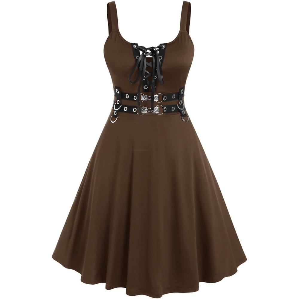 image:imageROSE GAL Womens Plus Size Dresses Sleeveless Wrap Gothic Vintage 50S Spaghtti Strap Swing Maxi DressCoffee14