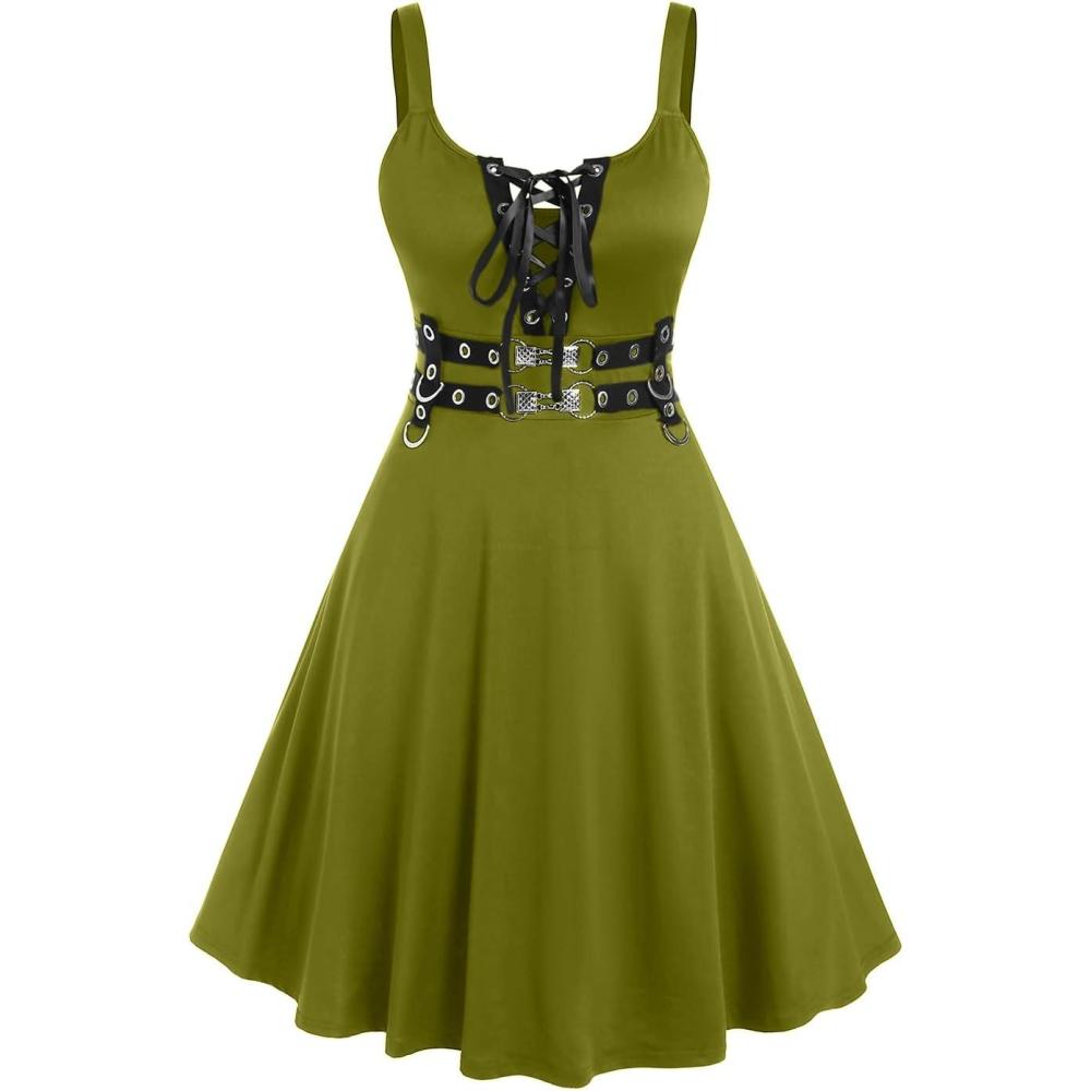 image:imageROSE GAL Womens Plus Size Dresses Sleeveless Wrap Gothic Vintage 50S Spaghtti Strap Swing Maxi DressGreen14