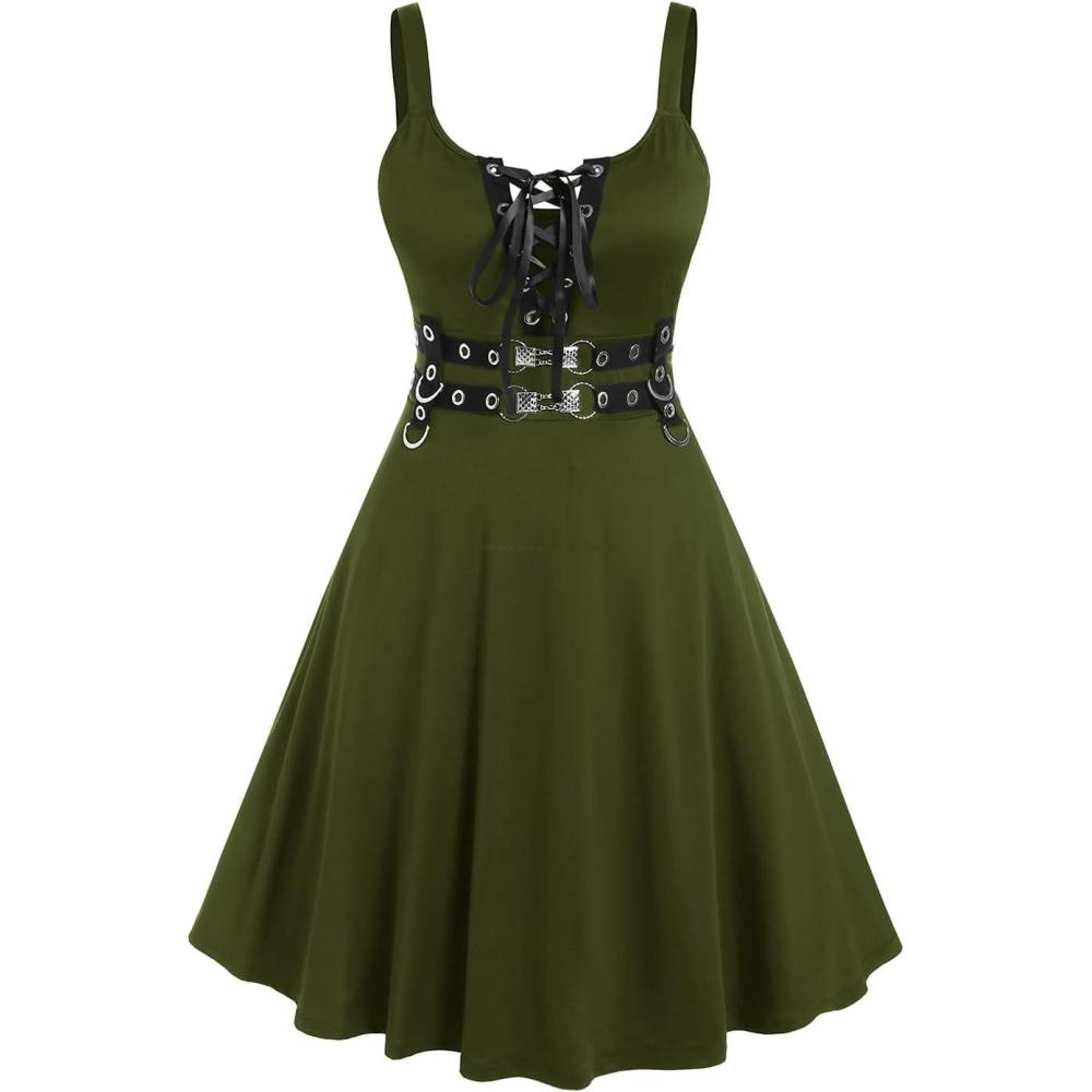 image:imageROSE GAL Womens Plus Size Dresses Sleeveless Wrap Gothic Vintage 50S Spaghtti Strap Swing Maxi DressGreen15