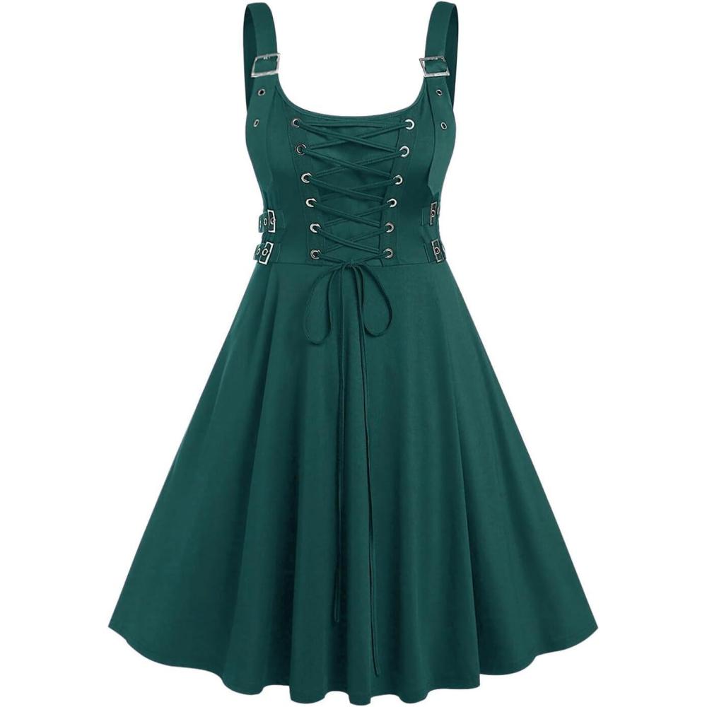 image:imageROSE GAL Womens Plus Size Dresses Sleeveless Wrap Gothic Vintage 50S Spaghtti Strap Swing Maxi DressGreen23