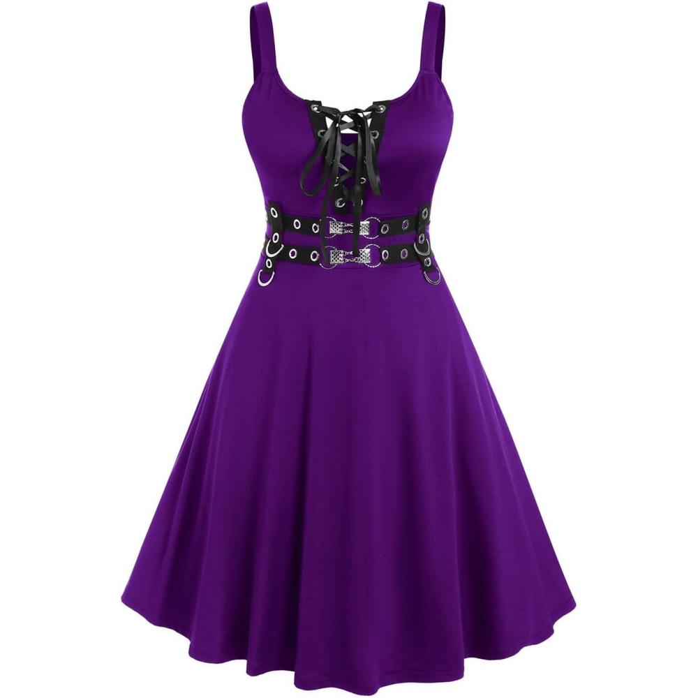 image:imageROSE GAL Womens Plus Size Dresses Sleeveless Wrap Gothic Vintage 50S Spaghtti Strap Swing Maxi DressPurple13