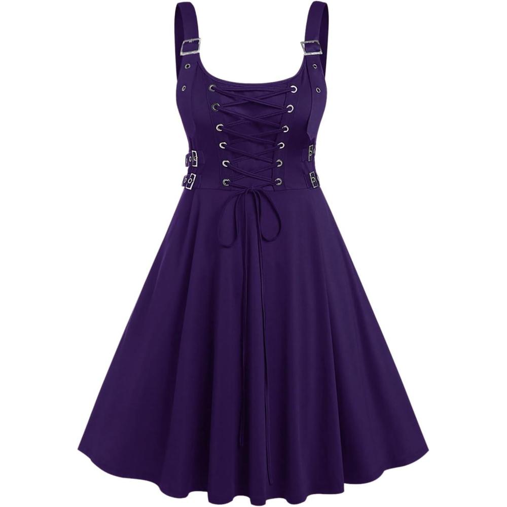 image:imageROSE GAL Womens Plus Size Dresses Sleeveless Wrap Gothic Vintage 50S Spaghtti Strap Swing Maxi DressPurple23