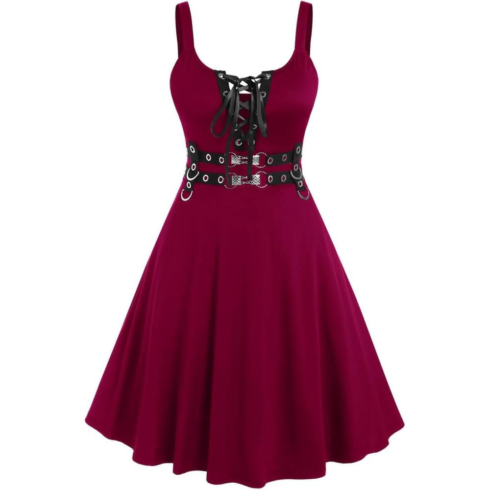 image:imageROSE GAL Womens Plus Size Dresses Sleeveless Wrap Gothic Vintage 50S Spaghtti Strap Swing Maxi DressRed13