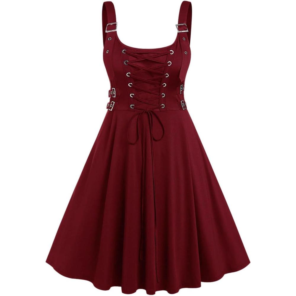 image:imageROSE GAL Womens Plus Size Dresses Sleeveless Wrap Gothic Vintage 50S Spaghtti Strap Swing Maxi DressRed23