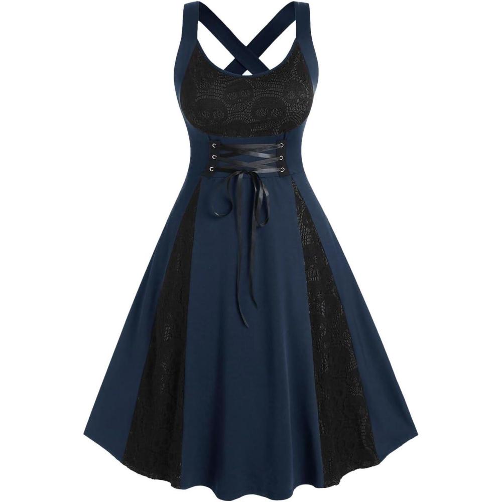 image:imageROSE GAL Womens Plus Size Dresses Wrap VNeck Gothic Vintage 50S Maxi DressBlue11