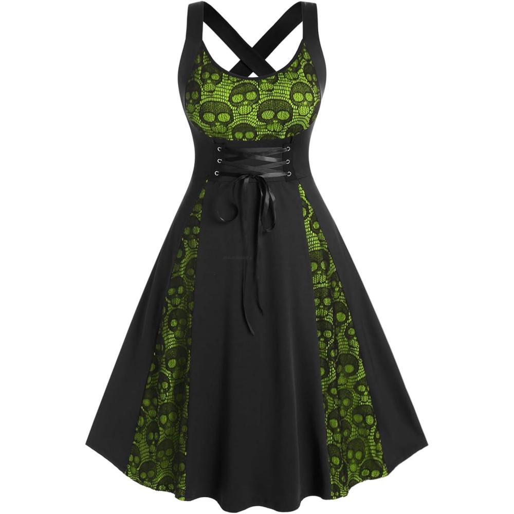 image:imageROSE GAL Womens Plus Size Dresses Wrap VNeck Gothic Vintage 50S Maxi DressGreen10
