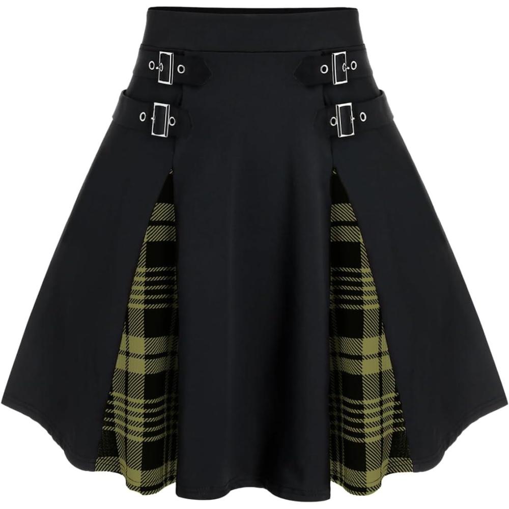 image:imageROSE GAL Womens Plus Size Gothic Mini Skirt High Waisted Short ALine School Uniform SkirtArmy Green