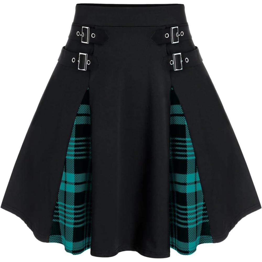 image:imageROSE GAL Womens Plus Size Gothic Mini Skirt High Waisted Short ALine School Uniform SkirtBlue