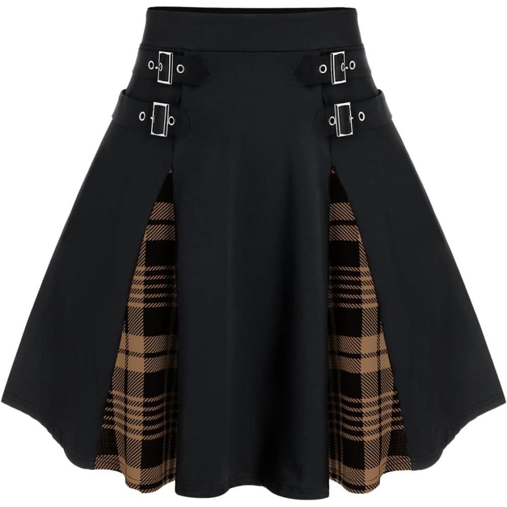 image:imageROSE GAL Womens Plus Size Gothic Mini Skirt High Waisted Short ALine School Uniform SkirtCoffee