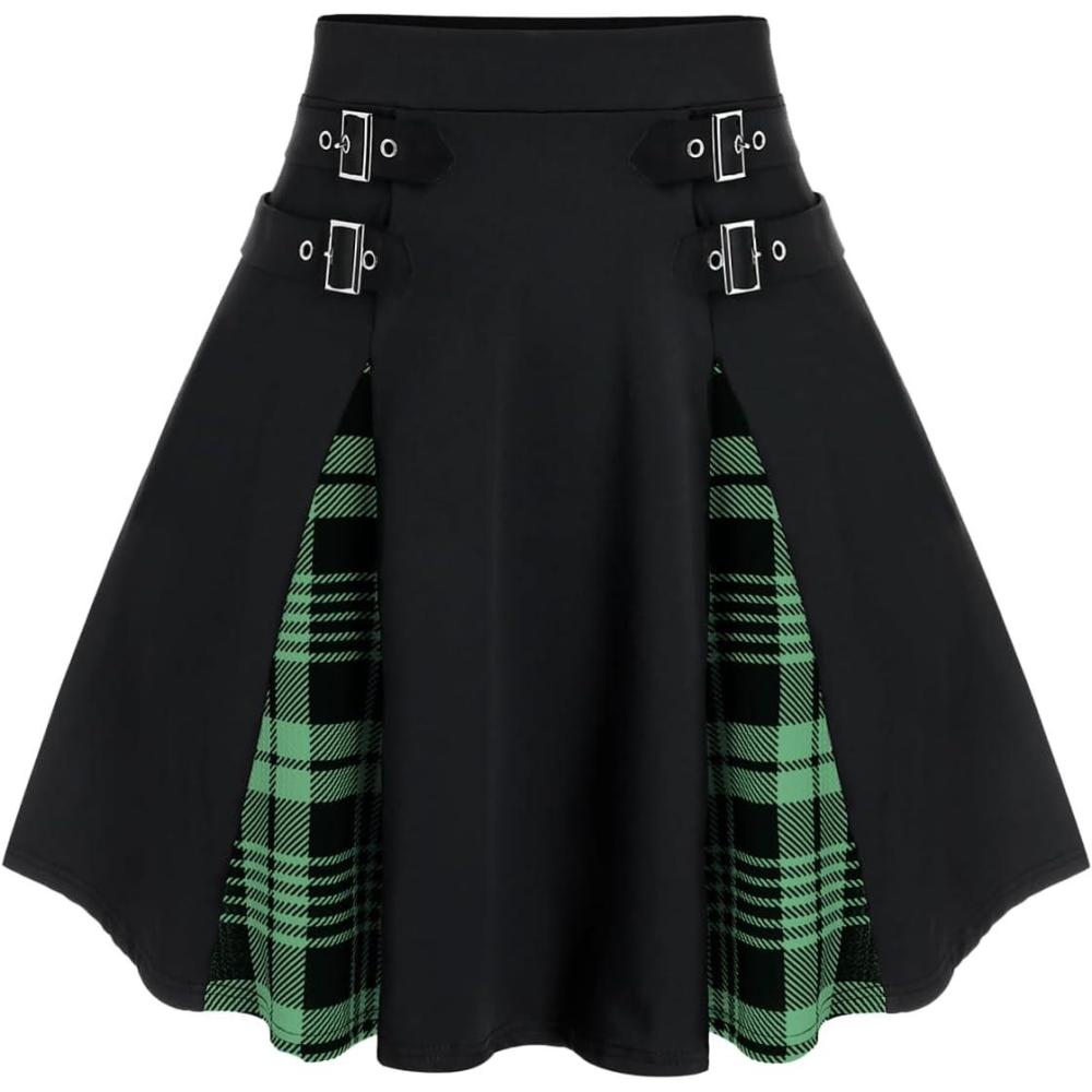 image:imageROSE GAL Womens Plus Size Gothic Mini Skirt High Waisted Short ALine School Uniform SkirtGreen