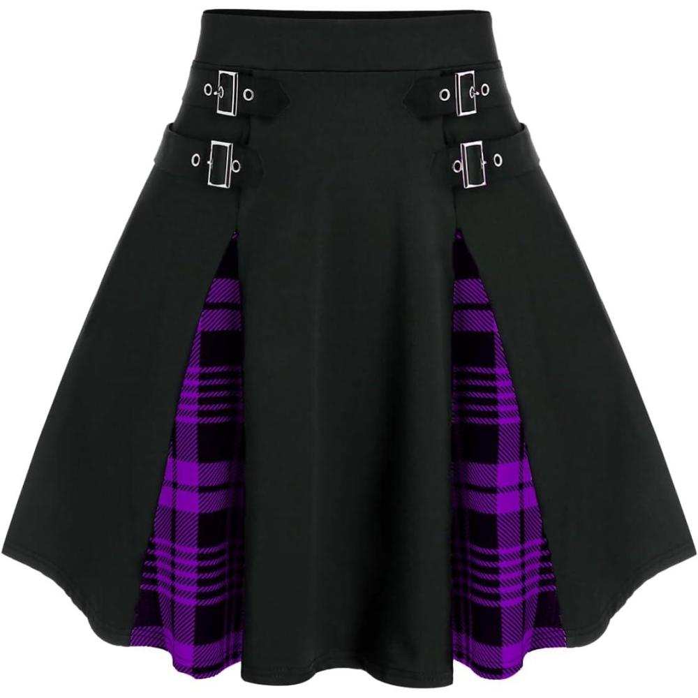 image:imageROSE GAL Womens Plus Size Gothic Mini Skirt High Waisted Short ALine School Uniform SkirtPurple