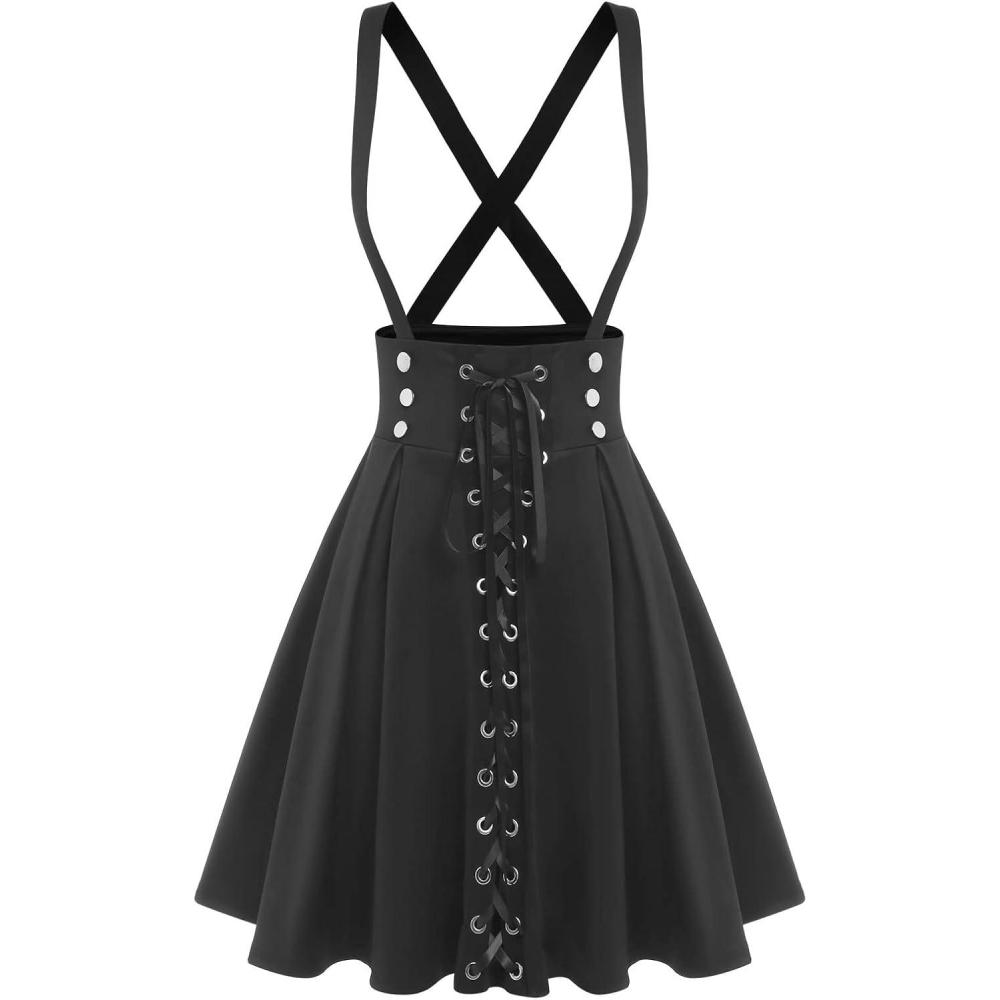 image:imageROSE GAL Womens Plus Size High Waist Tie Dress Gothic Lace Up Buckles Godet Hem A Line Suspender SkirtBlack5