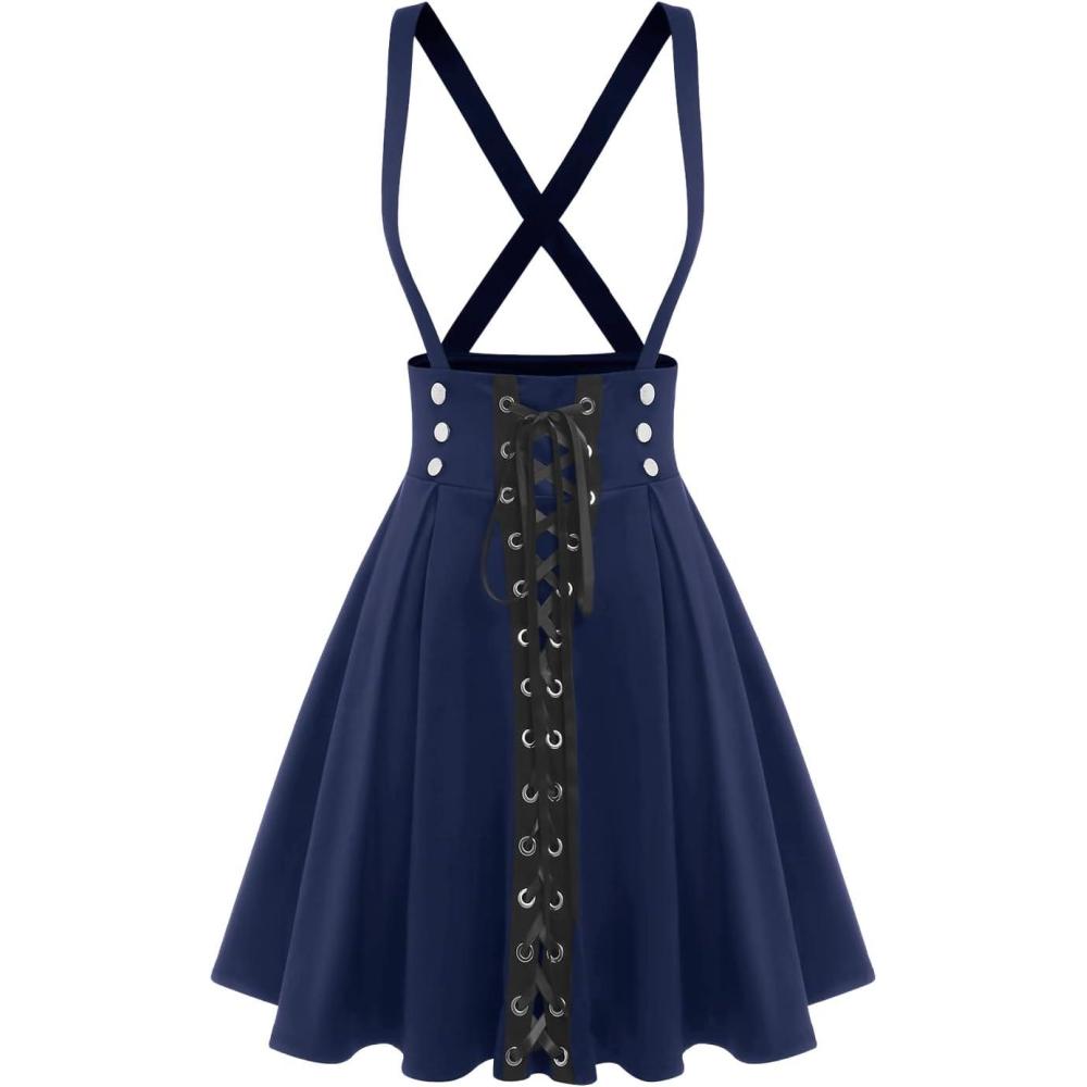 image:imageROSE GAL Womens Plus Size High Waist Tie Dress Gothic Lace Up Buckles Godet Hem A Line Suspender SkirtBlue