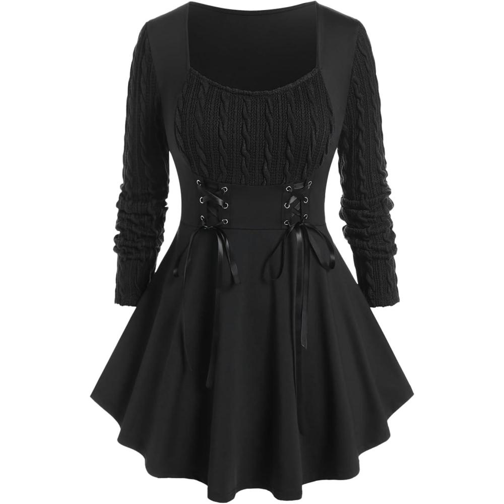 image:imageROSE GAL Womens Plus Size Tunic Tops Fall Casual Long Sleeve TShirt Goth Shirt V Neck Loose Blouses Swing TunicBlack
