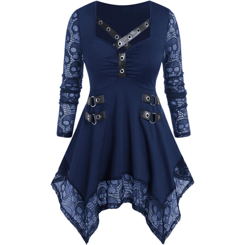 image:imageROSE GAL Womens Plus Size Tunic Tops Fall Casual Long Sleeve TShirt Goth Shirt V Neck Loose Blouses Swing TunicBlue11