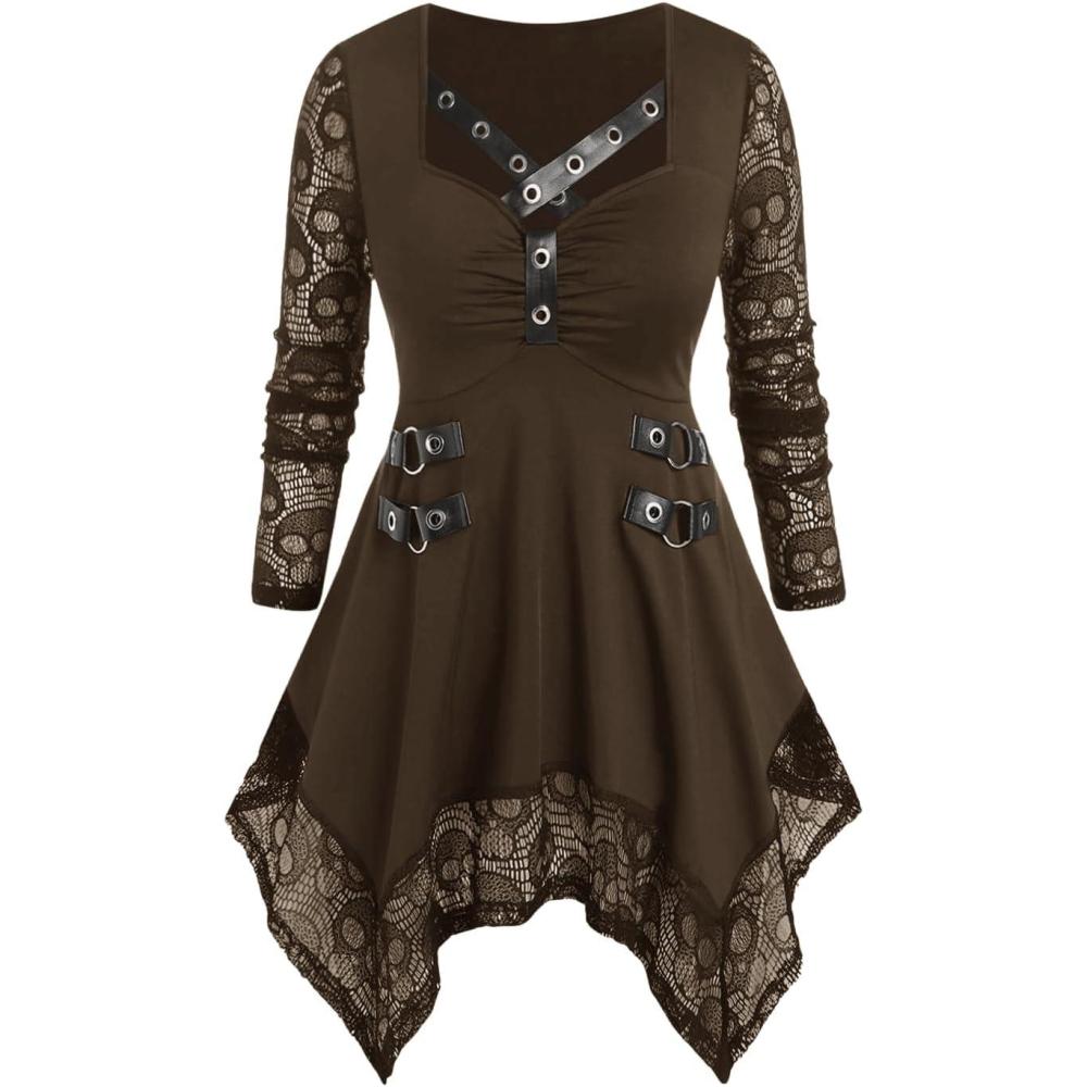 image:imageROSE GAL Womens Plus Size Tunic Tops Fall Casual Long Sleeve TShirt Goth Shirt V Neck Loose Blouses Swing TunicCoffee