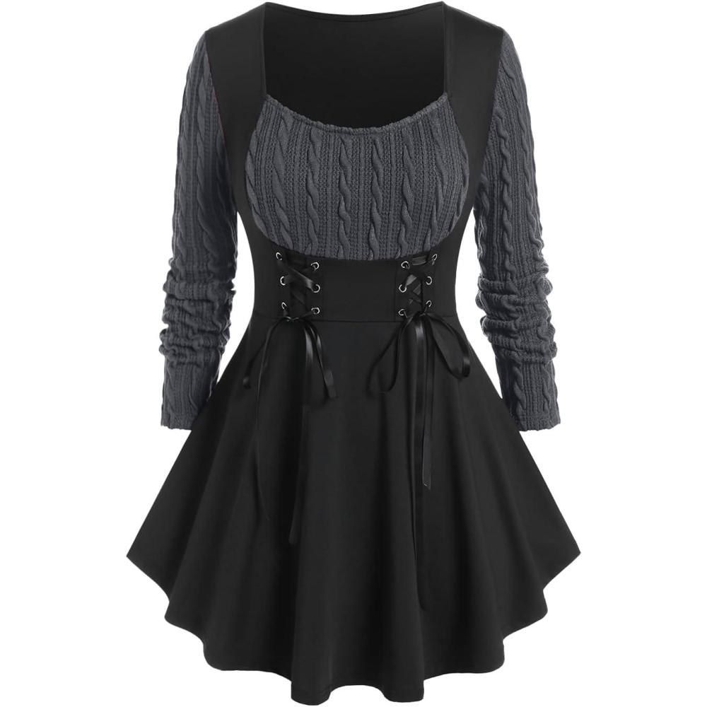 image:imageROSE GAL Womens Plus Size Tunic Tops Fall Casual Long Sleeve TShirt Goth Shirt V Neck Loose Blouses Swing TunicGray