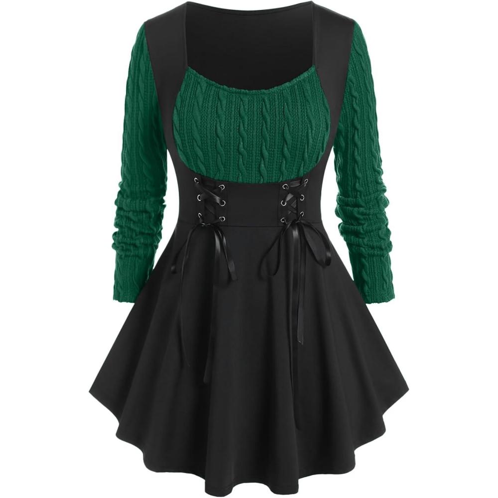image:imageROSE GAL Womens Plus Size Tunic Tops Fall Casual Long Sleeve TShirt Goth Shirt V Neck Loose Blouses Swing TunicGreen