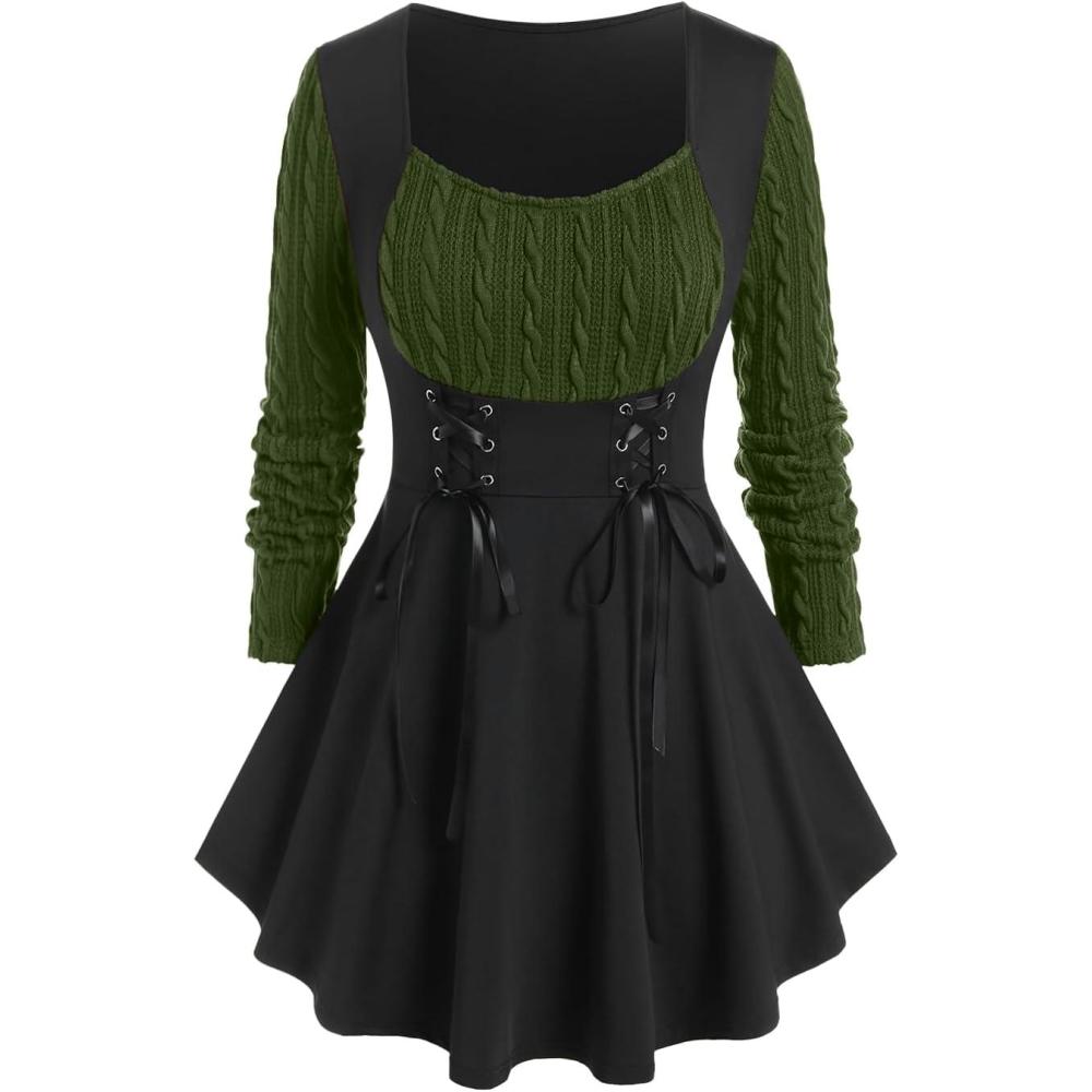 image:imageROSE GAL Womens Plus Size Tunic Tops Fall Casual Long Sleeve TShirt Goth Shirt V Neck Loose Blouses Swing TunicGreen1