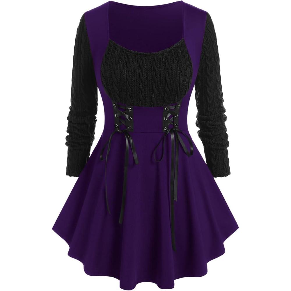 image:imageROSE GAL Womens Plus Size Tunic Tops Fall Casual Long Sleeve TShirt Goth Shirt V Neck Loose Blouses Swing TunicPurple1