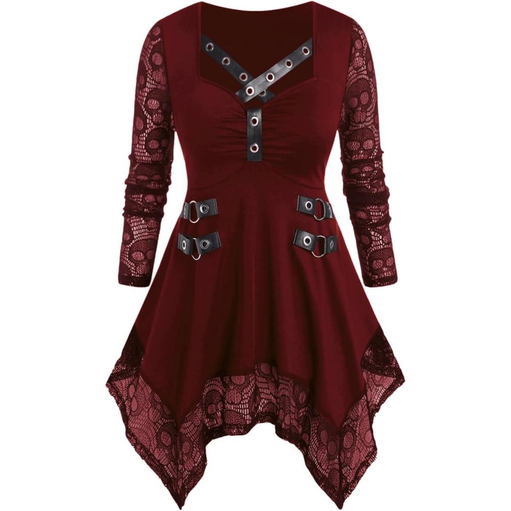 image:imageROSE GAL Womens Plus Size Tunic Tops Fall Casual Long Sleeve TShirt Goth Shirt V Neck Loose Blouses Swing TunicRed
