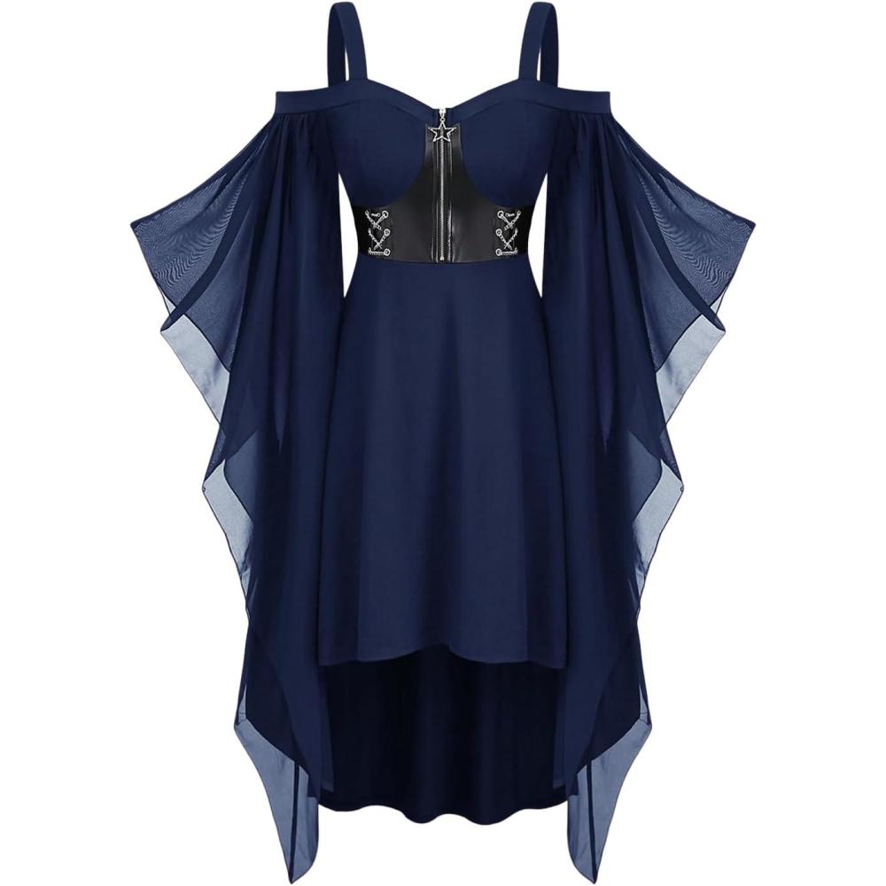 image:imageROSE GAL Womens Plus Size Victorian Gothic Halloween Witch Renaissance Medieval Costume Cold Shoulder DressBlue