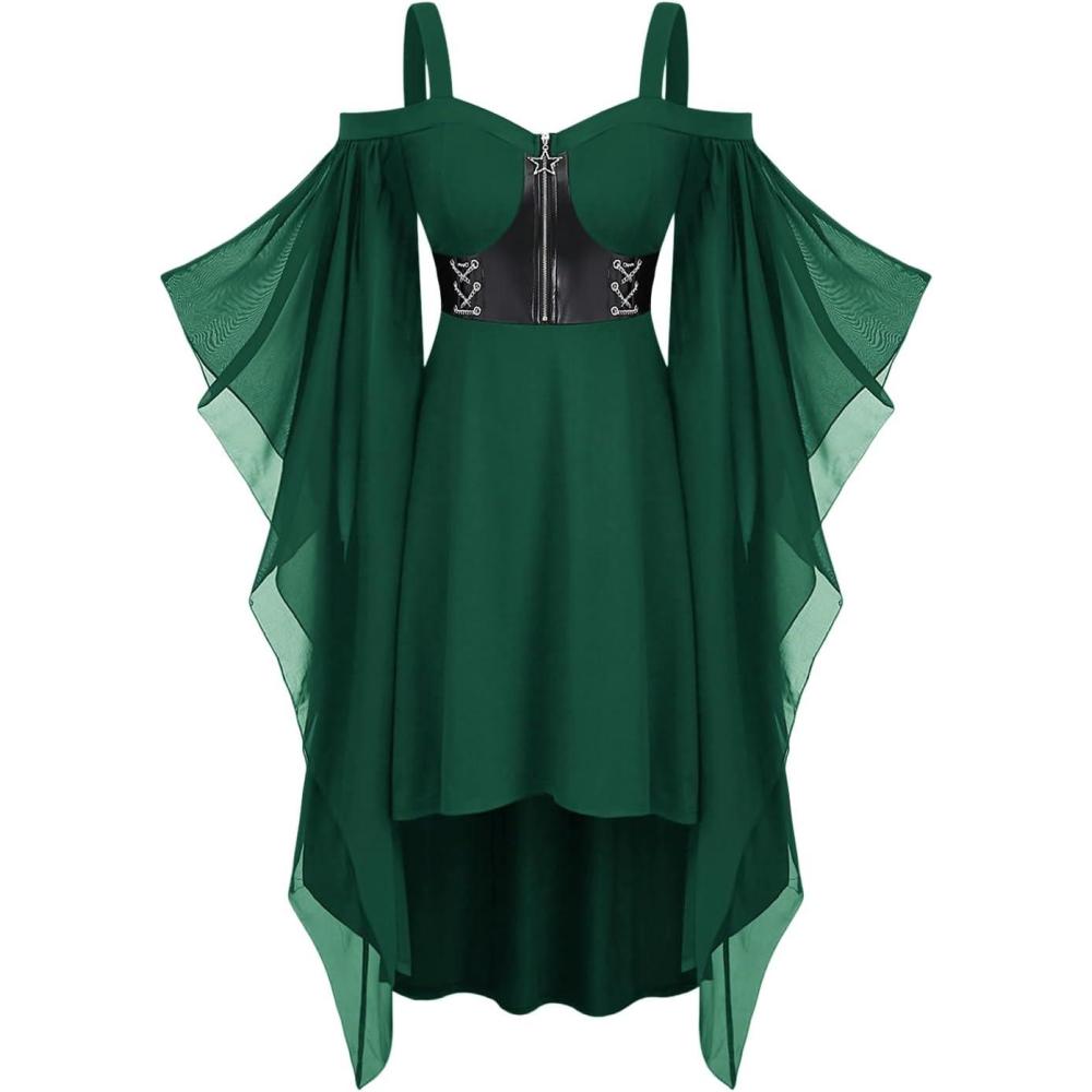 image:imageROSE GAL Womens Plus Size Victorian Gothic Halloween Witch Renaissance Medieval Costume Cold Shoulder DressGreen1