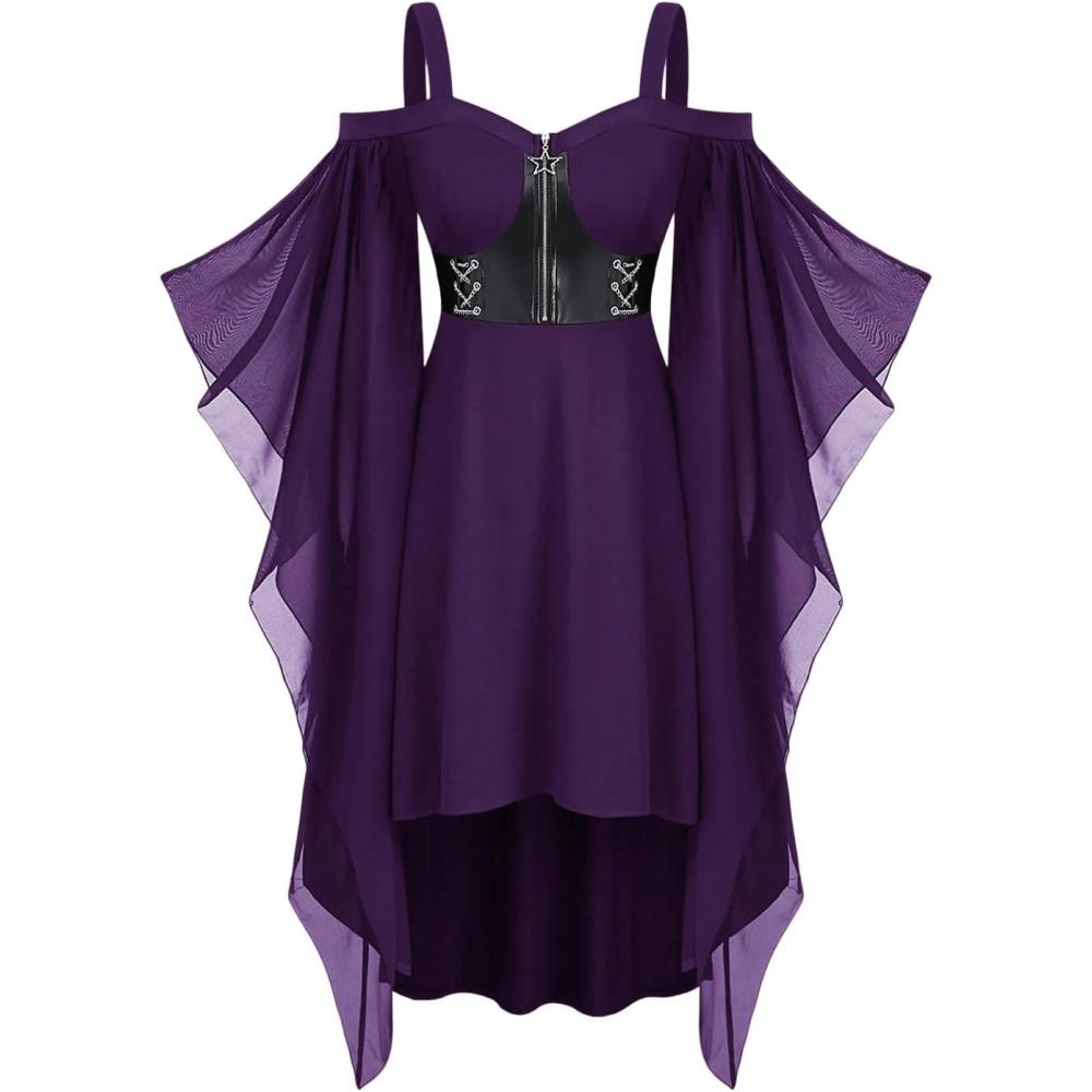 image:imageROSE GAL Womens Plus Size Victorian Gothic Halloween Witch Renaissance Medieval Costume Cold Shoulder DressPurple