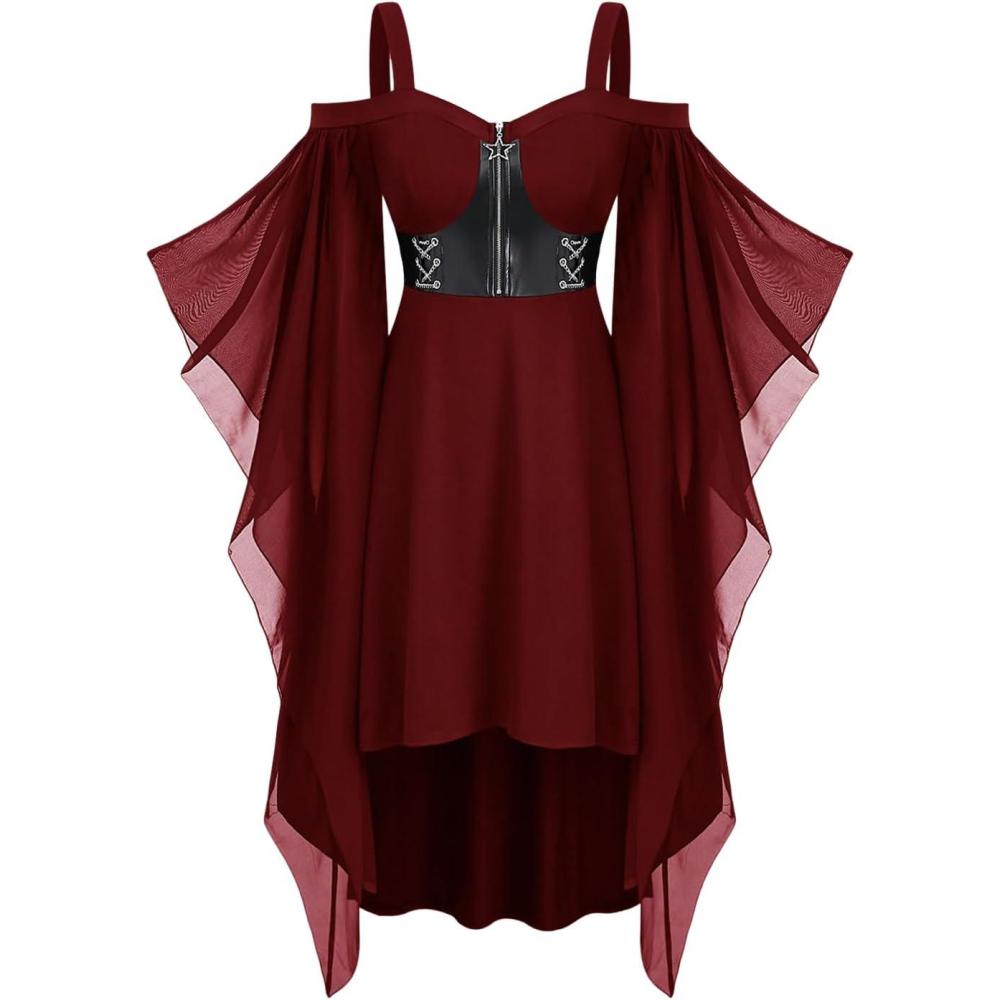 image:imageROSE GAL Womens Plus Size Victorian Gothic Halloween Witch Renaissance Medieval Costume Cold Shoulder DressRed