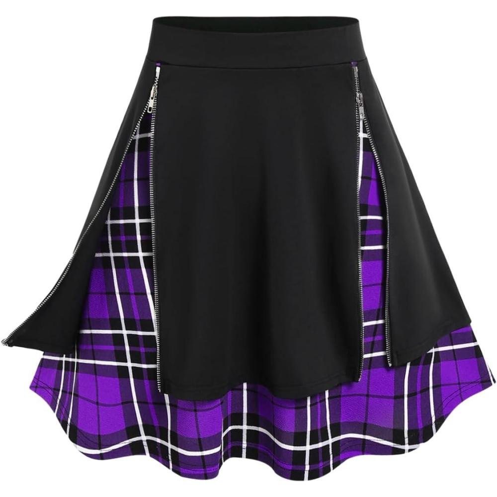image:imageRosegal Womens Plus Size Gothic Mini Skirt Plaid Zipper Mini A Line Skirt BluePurple10