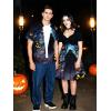 Matchable Couple Halloween Costume Ghost Pumpkin Print Shirt or Plus Size Knee Length Cinched Ruched Tee Dress(Women Black)