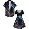 Matchable Couple Halloween Costume Ghost Pumpkin Print Shirt or Plus Size Knee Length Cinched Ruched Tee Dress(Women Black)