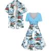 Matchable Couple Halloween Costume Ghost Pumpkin Print Shirt or Plus Size Knee Length Cinched Ruched Tee Dress(Women Light Blue)