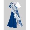 Matchable Couple Hawaiian Sea Beach Starfish Turtle Shell Print Shirt or Plus Size Midi Split A Line Dress(Men Blue)