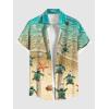 Matchable Couple Hawaiian Sea Beach Starfish Turtle Shell Print Shirt or Plus Size Midi Split A Line Dress(Men Green)