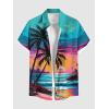 Matchable Couple Hawaiian Sea Beach Starfish Turtle Shell Print Shirt or Plus Size Midi Split A Line Dress(Men Green_1)