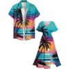 Matchable Couple Hawaiian Sea Beach Starfish Turtle Shell Print Shirt or Plus Size Midi Split A Line Dress(Men Green_1)