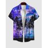Matchable Couple Hawaiian Sea Beach Starfish Turtle Shell Print Shirt or Plus Size Midi Split A Line Dress(Men Purple)