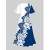 Matchable Couple Hawaiian Sea Beach Starfish Turtle Shell Print Shirt or Plus Size Midi Split A Line Dress(Women Blue)