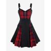 ROSE GAL Gothic Lace Up Plaid Half Zipper Fit and Flare Gothic Dress(Black-219)