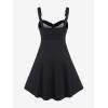 ROSE GAL Gothic Lace Up Plaid Half Zipper Fit and Flare Gothic Dress(Black-219)