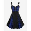 ROSE GAL Gothic Lace Up Plaid Half Zipper Fit and Flare Gothic Dress(Blue_1)
