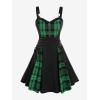 ROSE GAL Gothic Lace Up Plaid Half Zipper Fit and Flare Gothic Dress(Green_1)