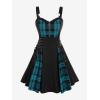 ROSE GAL Gothic Lace Up Plaid Half Zipper Fit and Flare Gothic Dress(Green_2)
